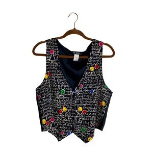 111 Main Vintage Smiley Face Print Vest Y2K Indie Whimsigoth Grunge
